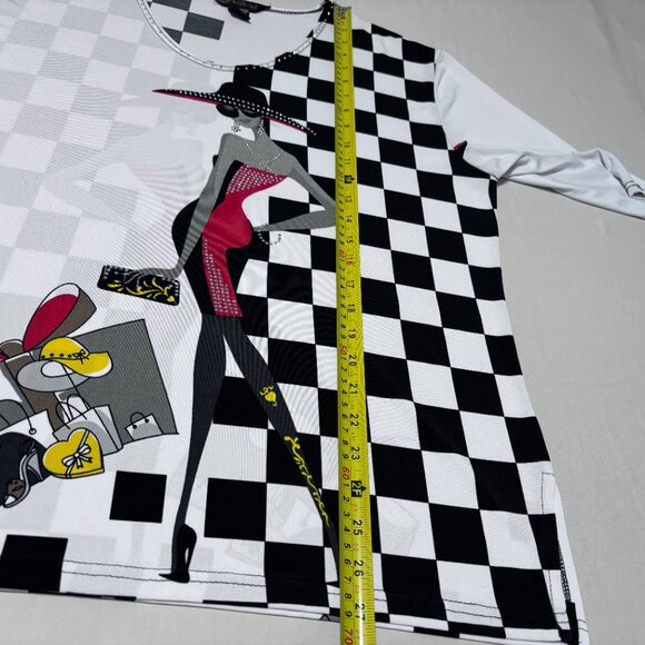 Valentina 1X Top Graphic Woman Red Dress Checkered Bling Rhinestone Tunic Tee - Picture 7 of 8